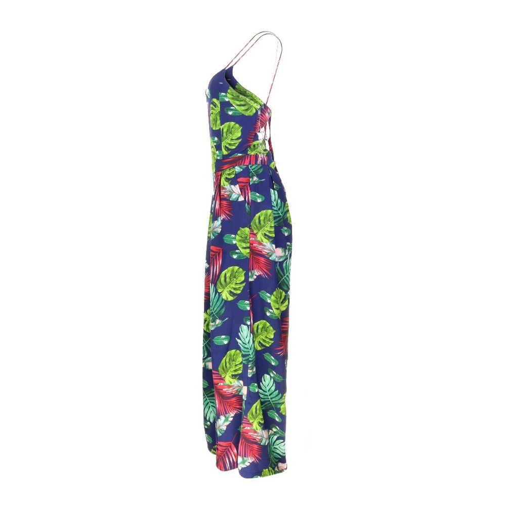 Flowy Jumpsuit monstera open back wide leg - Picture 6 of 7